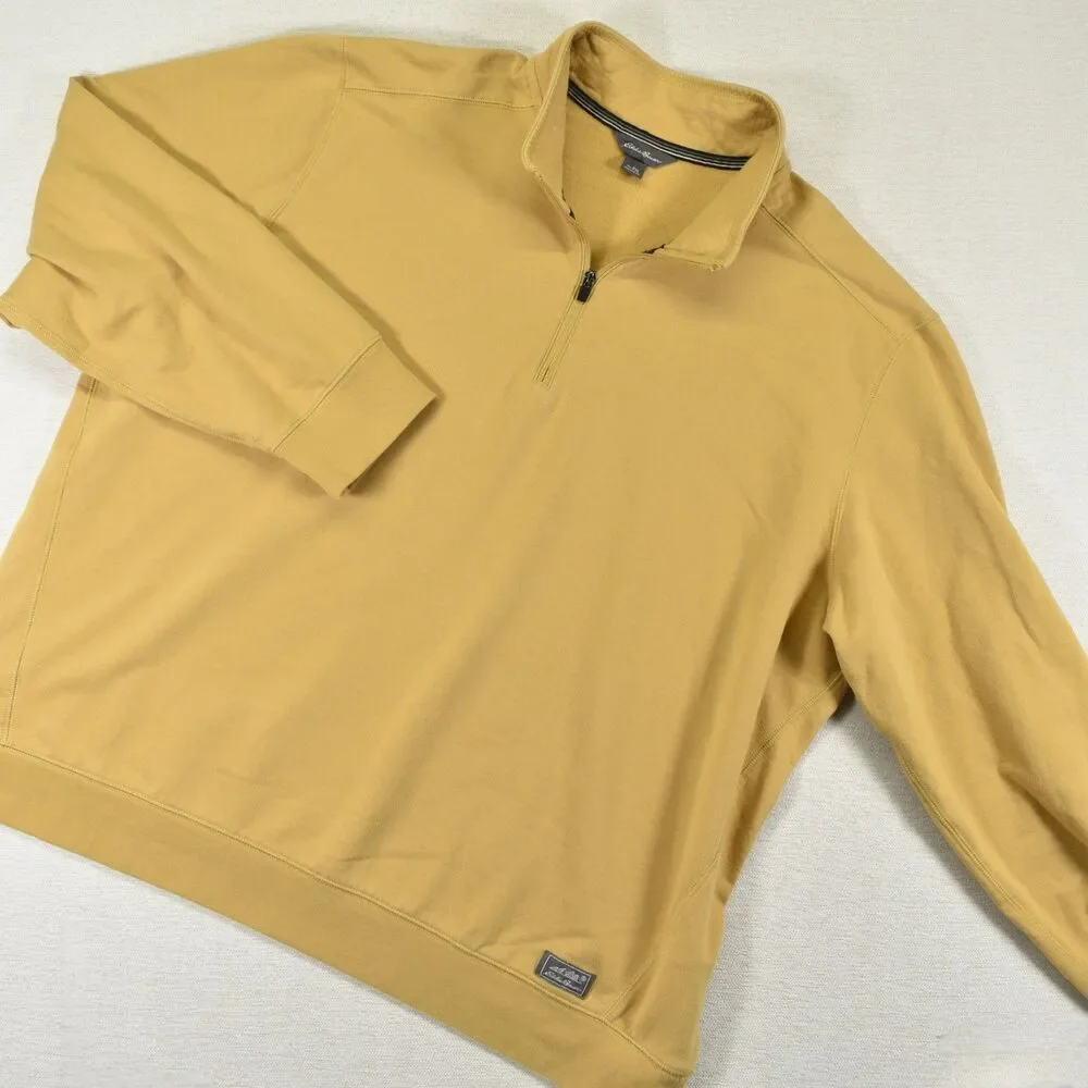 Eddie Bauer Mens 2XL Gold Yellow Quarter Zip Pullover Sweater Casual Outdoor